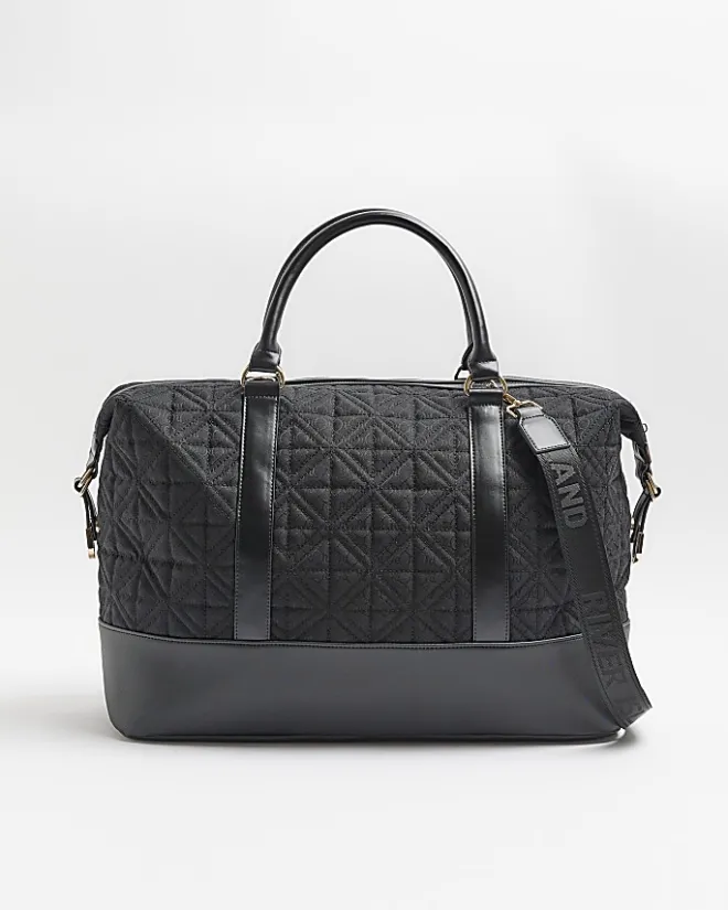River Island jacquard RI monogram travel bag Black Discount