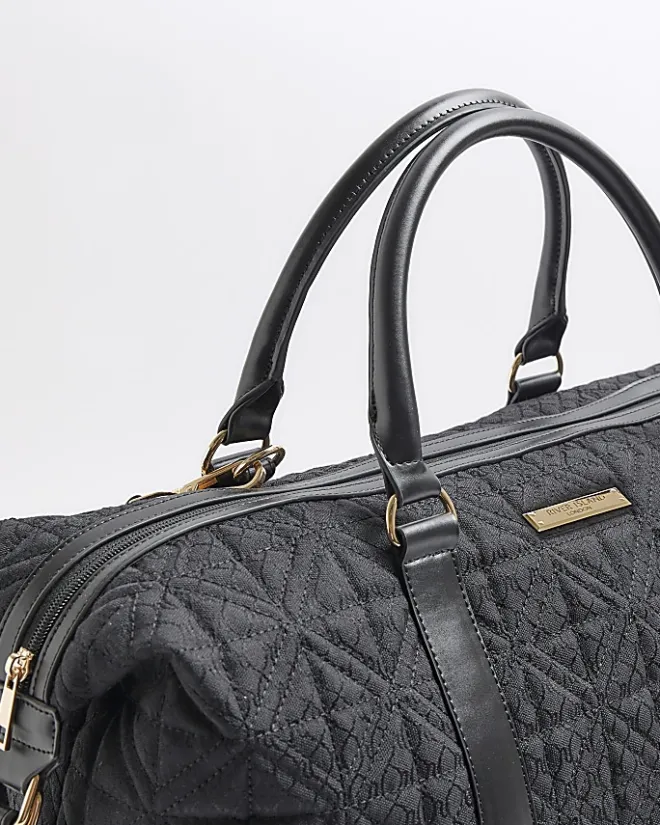 River Island jacquard RI monogram travel bag Black Discount