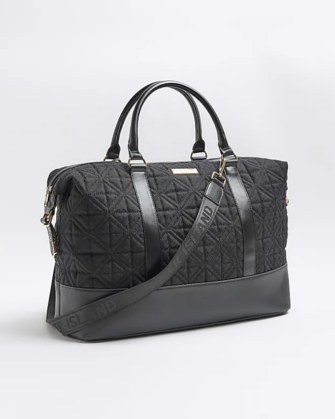 River Island jacquard RI monogram travel bag Black Discount
