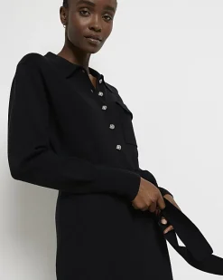 River Island knit belted jumper midi dress Black Best