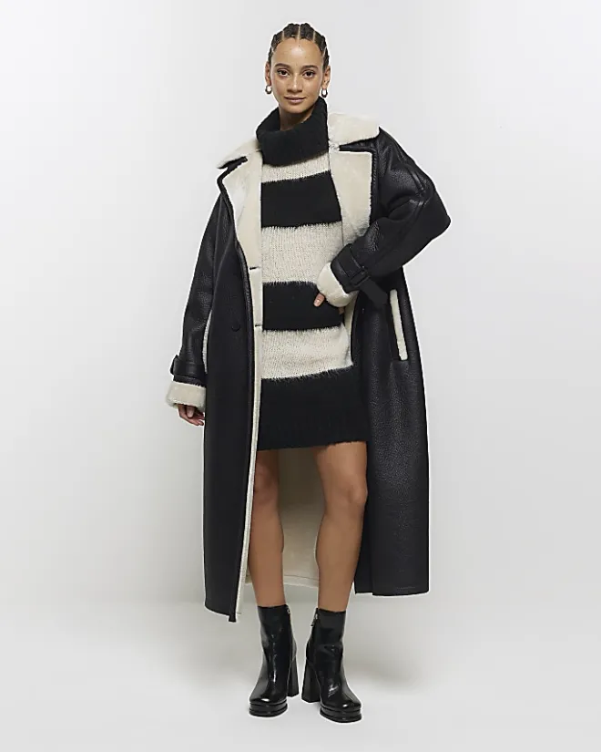 River Island knit stripe jumper mini dress Black Outlet