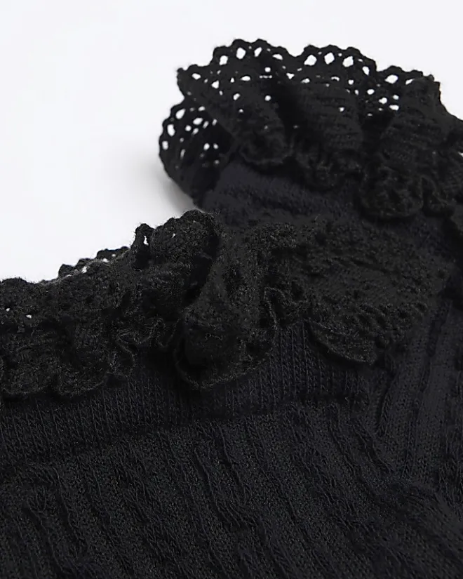 River Island lace frill ankle socks Black Sale