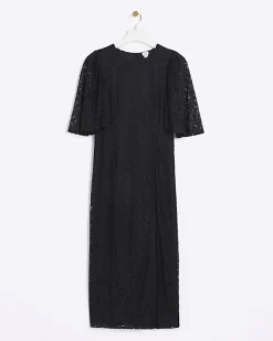 River Island lace split hem bodycon midi dress Black Sale