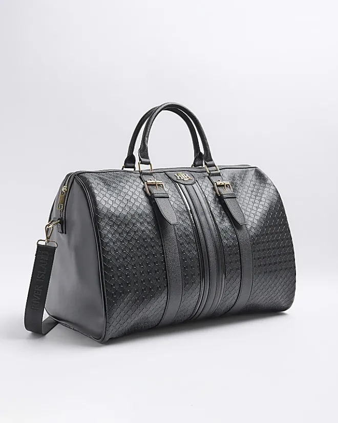 River Island large embossed RI monogram travel bag Black Best