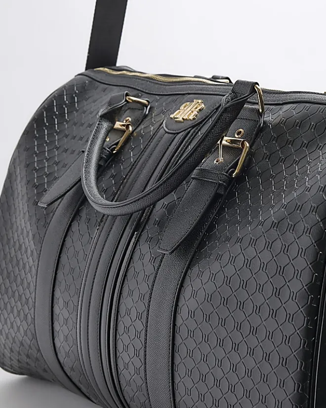 River Island large embossed RI monogram travel bag Black Best