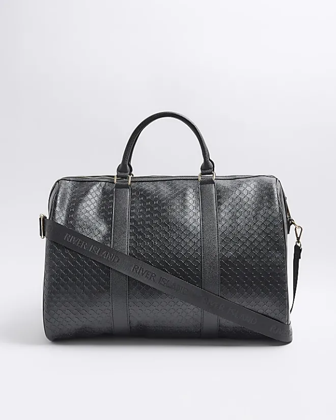 River Island large embossed RI monogram travel bag Black Best
