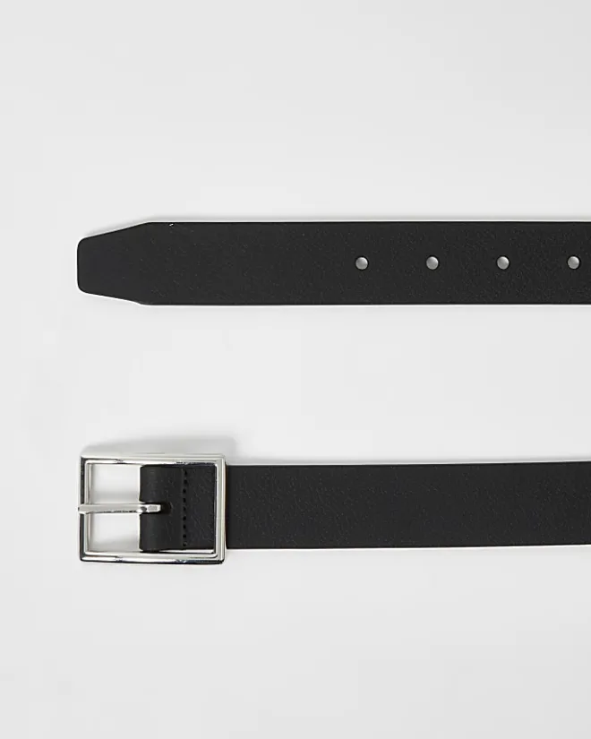 River Island leather buckle belt Black Outlet