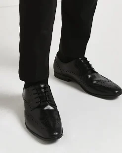 River Island leather lace up brogue derby shoes Black Hot