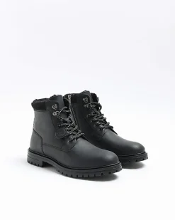 River Island leather padded collar boots Black Discount