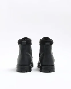 River Island leather padded collar boots Black Discount