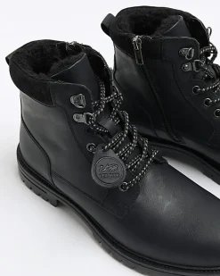 River Island leather padded collar boots Black Discount