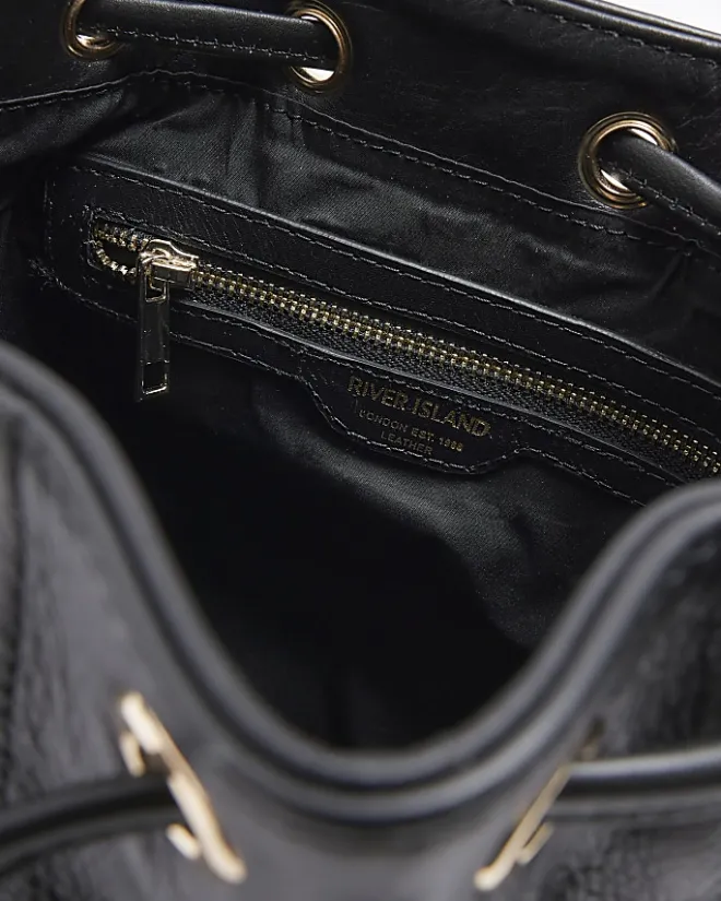 River Island leather studded cross body bag Black Clearance