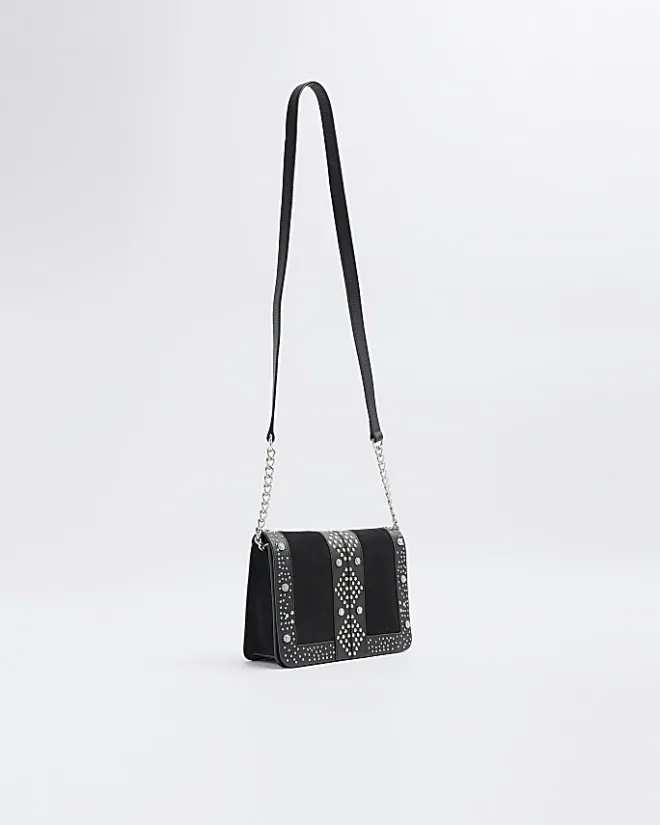 River Island leather studded cross body bag Black Online