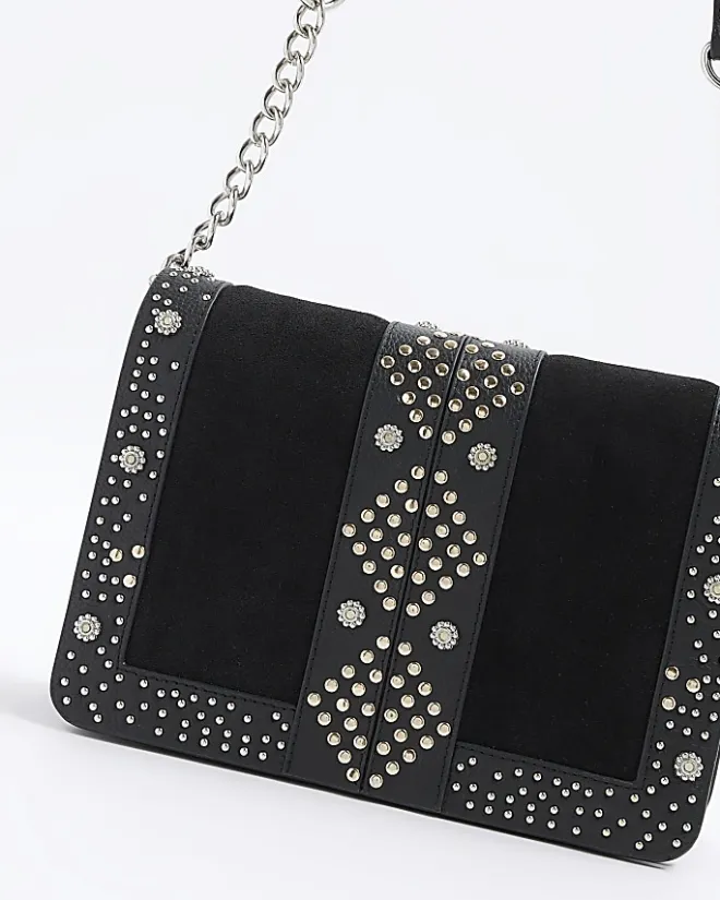 River Island leather studded cross body bag Black Online