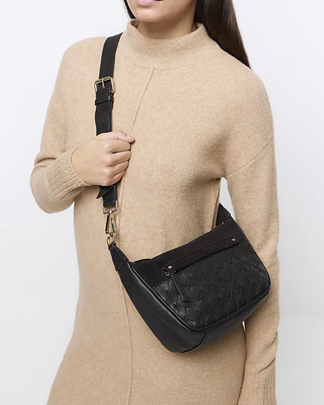 River Island leather weave cross body bag Black Best
