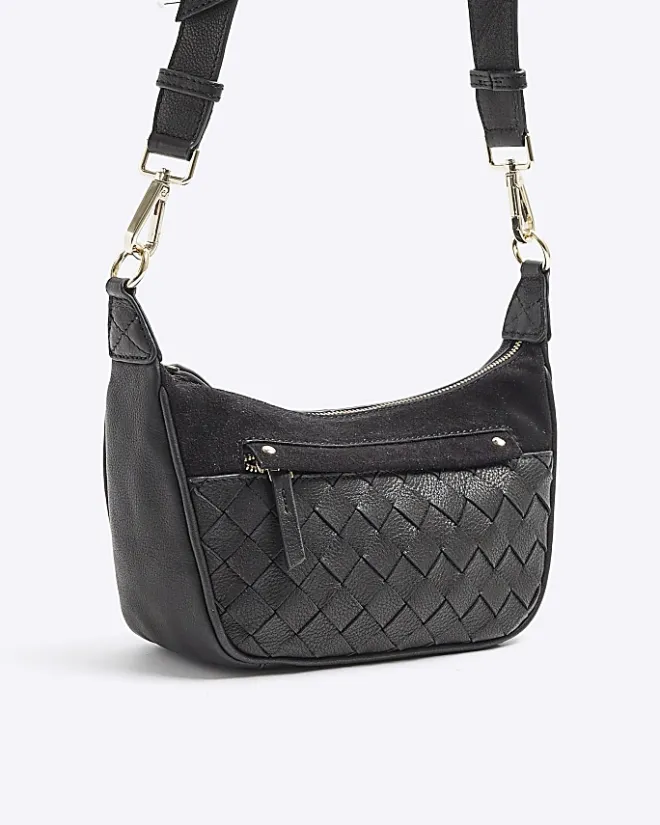 River Island leather weave cross body bag Black Best