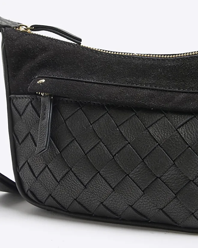 River Island leather weave cross body bag Black Best