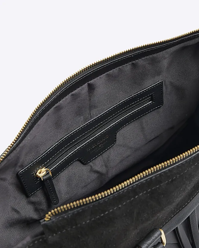 River Island leather weave shopper bag Black Sale