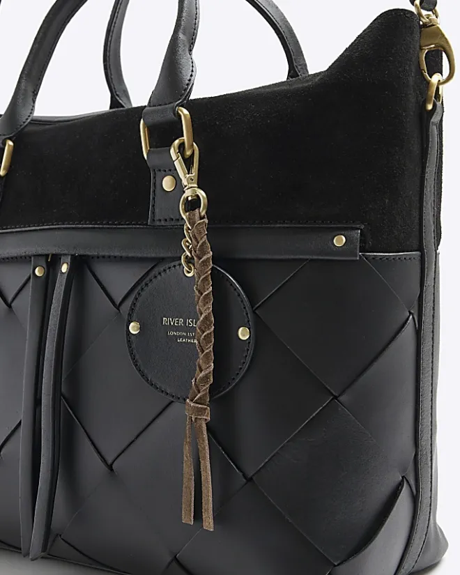 River Island leather weave shopper bag Black Sale