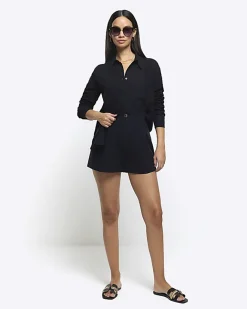 River Island linen blend high waisted shorts Black Outlet