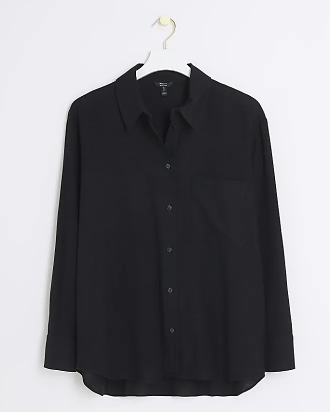 River Island linen blend long sleeve shirt Black Best