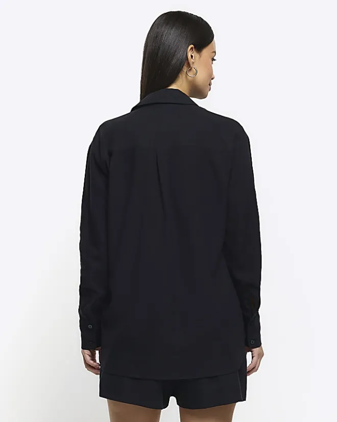 River Island linen blend long sleeve shirt Black Best
