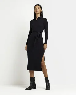 River Island long sleeve bodycon midi dress Black Sale