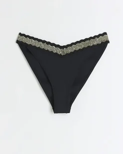 River Island low rise sequin elastic bikini bottoms Black New