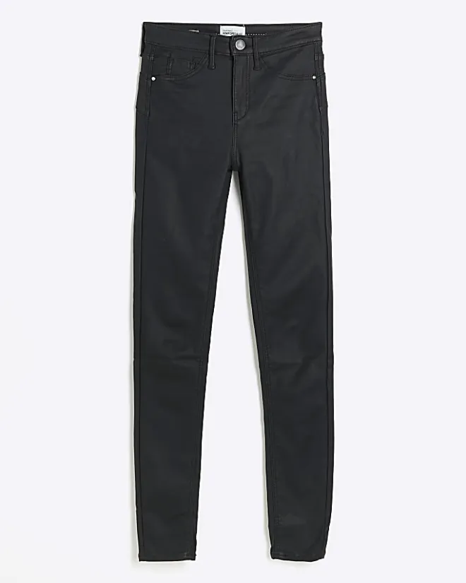 River Island mid rise skinny coated jeans Black Sale