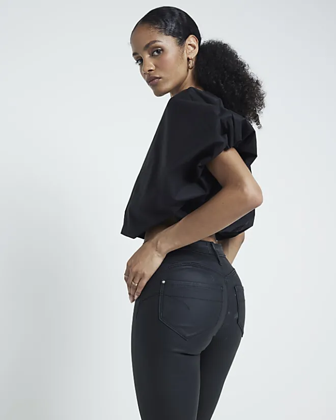 River Island mid rise skinny coated jeans Black Sale