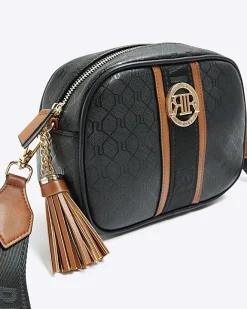 River Island monogram cross body bag Black Online