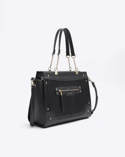 River Island monogram panel zip tote bag Black Sale