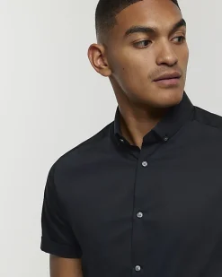 River Island Muscle fit short sleeve shirt Black Best