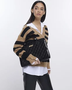 River Island patent embossed laptop bag Black Fashion
