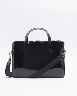 River Island patent embossed laptop bag Black Fashion
