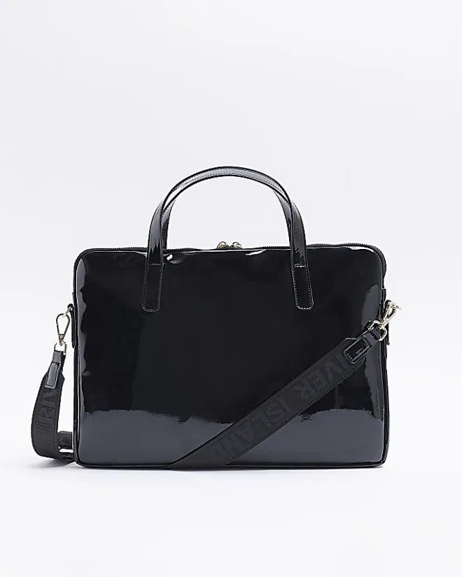 River Island patent embossed laptop bag Black Fashion
