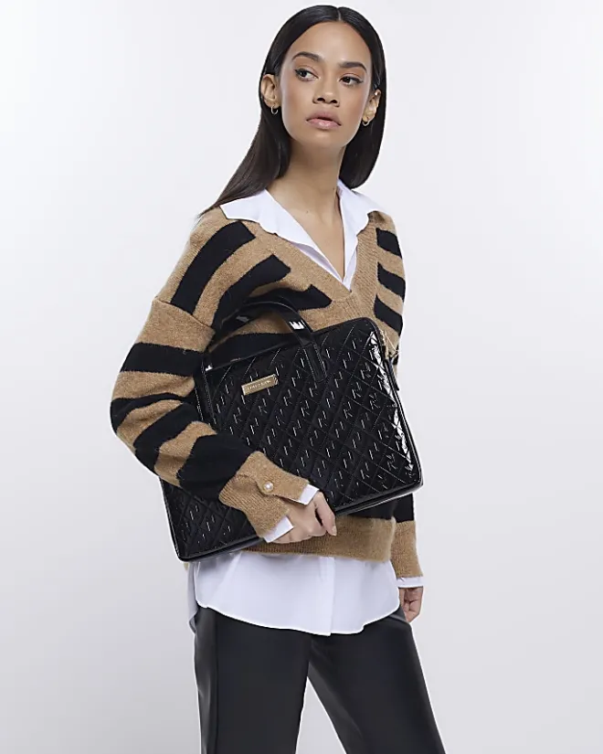 River Island patent embossed laptop bag Black Fashion