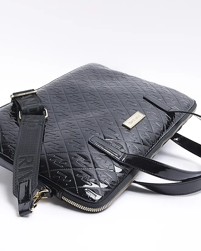 River Island patent embossed laptop bag Black Fashion