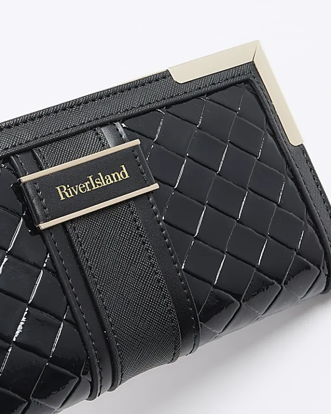 River Island patent quilted purse Black Online