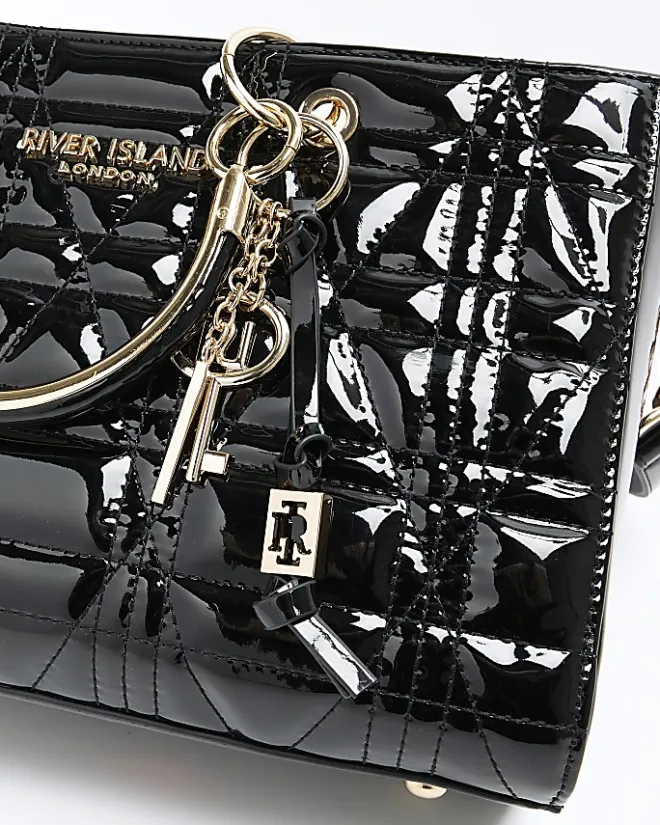 River Island patent tote bag Black Online