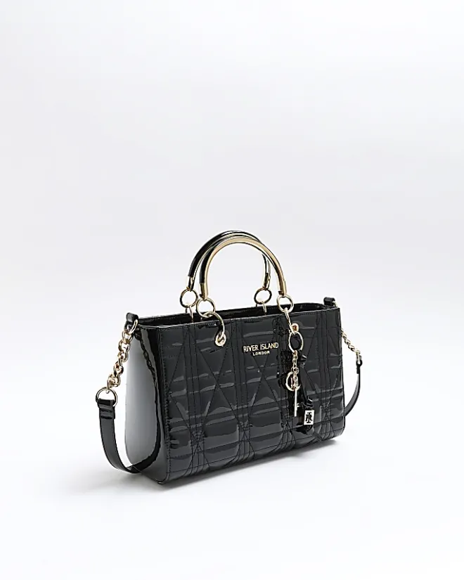 River Island patent tote bag Black Online