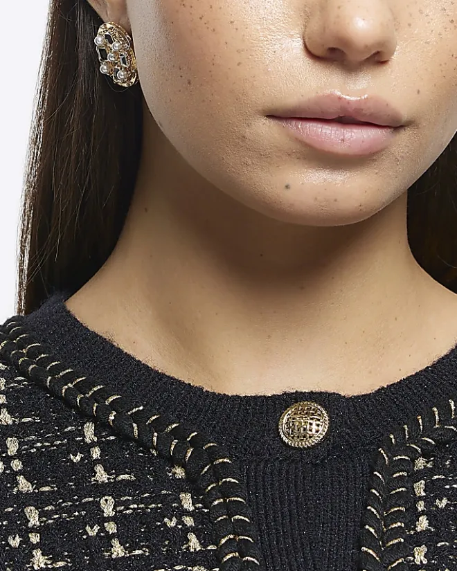River Island pearl stud earrings Black Discount