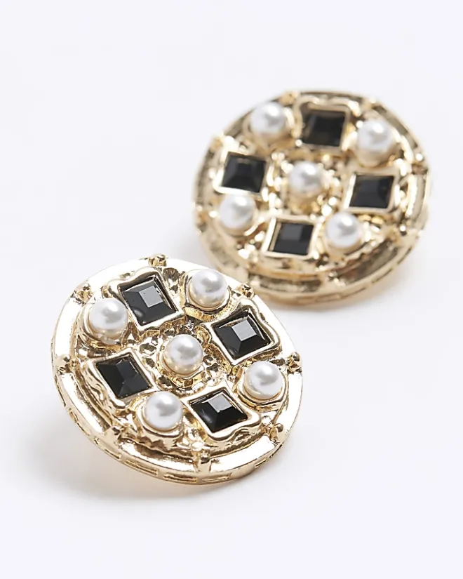 River Island pearl stud earrings Black Discount