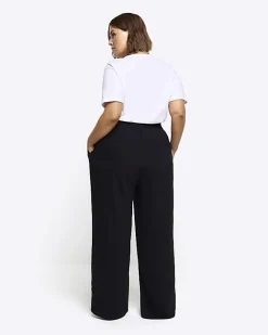 River Island pleated wide leg trousers Black Discount