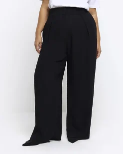 River Island pleated wide leg trousers Black Discount