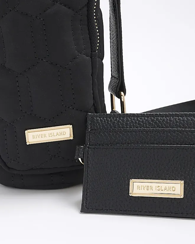 River Island Quilted Bottle Holder Bag Black Discount