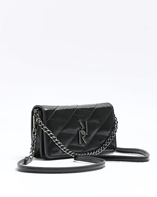 River Island quilted chain cross body bag Black Online