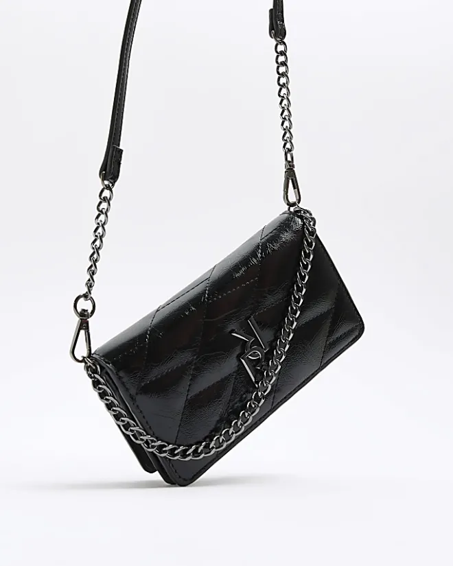 River Island quilted chain cross body bag Black Online