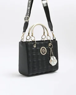 River Island quilted corsage tote bag Black New