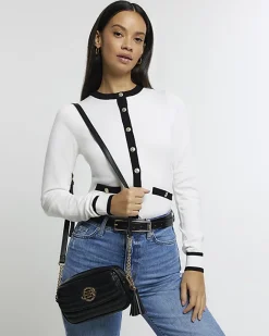 River Island quilted flap front cross body bag Black Fashion